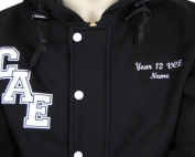 Centre Of Adult Education Custom Made Hooded Varsity Jacket Applique
