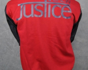 justice crew red blue denim sleeve custom baseball jacket back